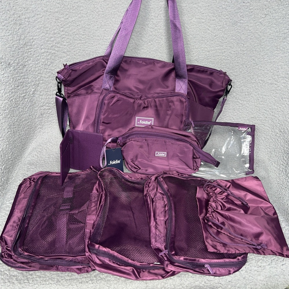 NWT The Foldie Ultimate Travel Bag Bundle Purple Expandable Duffle Multipurpose